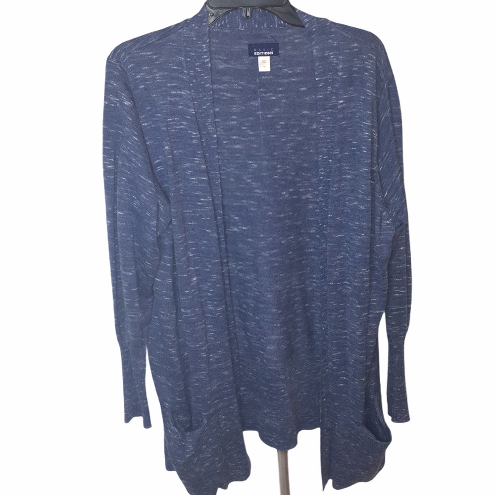 Basic Editions Blue Heathered Cardigan Sweater